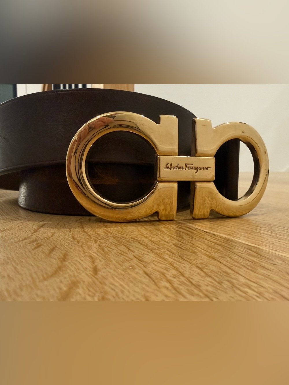 Authentic Salvatore Ferragamo Brown Leather Belt with Gold Gancini Buckle - Picture 14 of 14